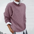 thumbnail image 2 of WREESH Womens Loose Crewneck Sweatshirt Fashion Long Sleeved Round Neck Solid Color Knitted Sweater Sweater Pink, 2 of 6