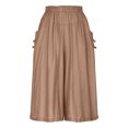 thumbnail image 4 of Lenpel Women's Cotton Linen Culottes Pants Elastic High Waisted Wide Leg Flowy Capri Pants Cropped Palazzo Trousers with Pockets, 4 of 7