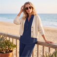 thumbnail image 5 of Women's Waffle Sets 2 Piece Batwing Sleeve Button Down Shirt Pants Outfit Casual Summer Vacation Clothing Navy XL, 5 of 7