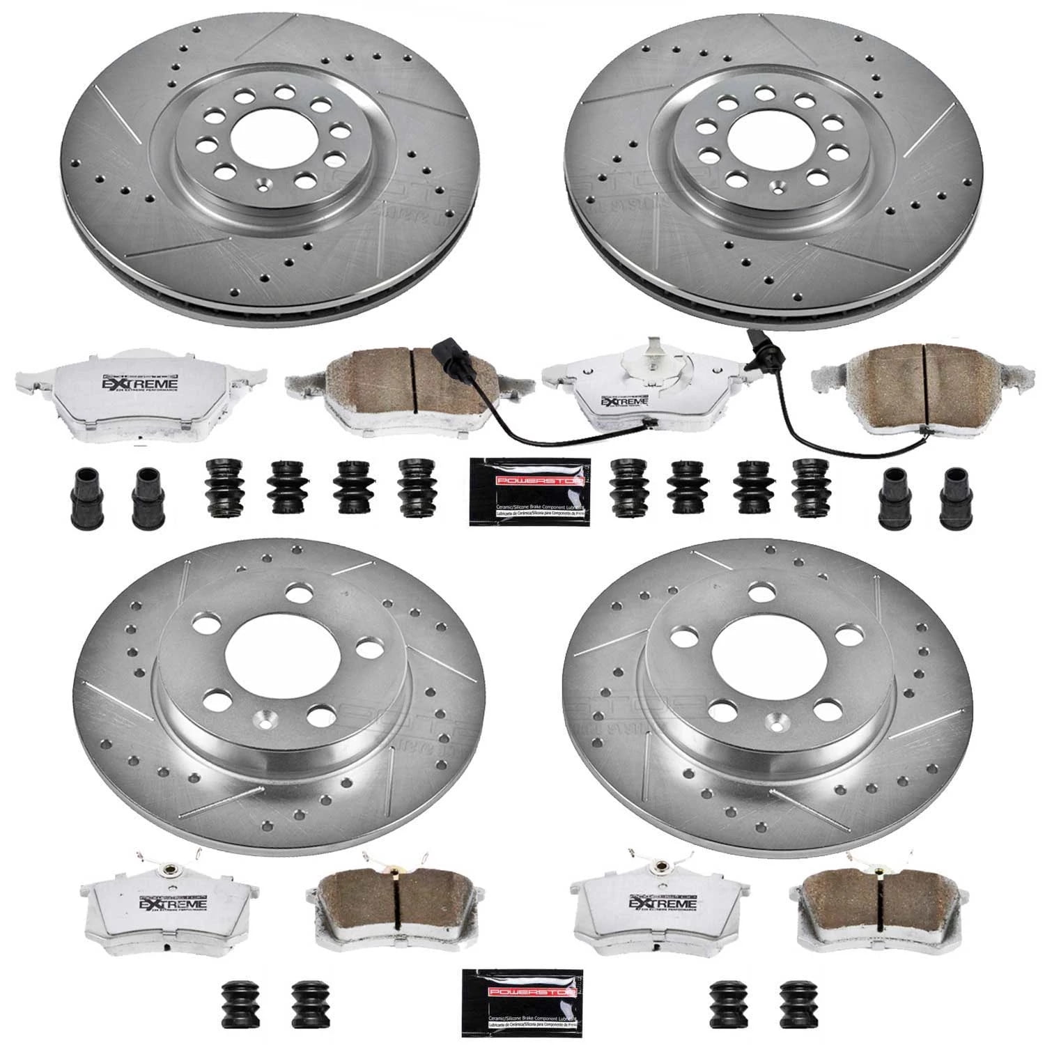PowerStop Front and Rear Z26 Street Warrior Carbon-Fiber Ceramic Brake Pad and Drilled and Slotted Rotor Kit Fits: AUDI Select Models K2795-26
