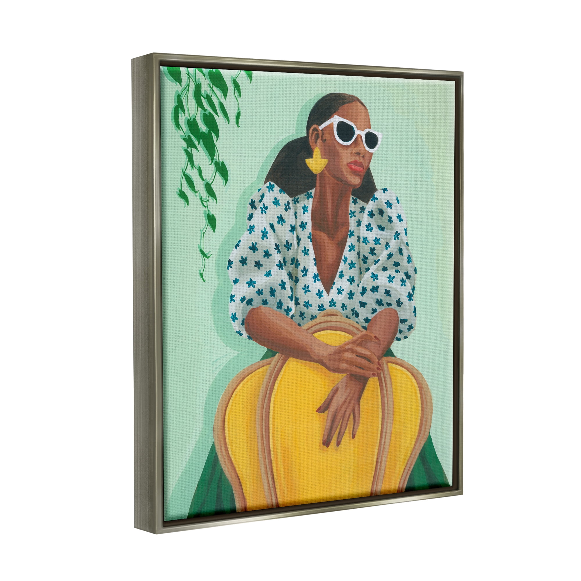 Stupell Stylish Woman Trendy Portrait Beauty & Fashion Painting Gray Floater Framed Art Print Wall Art