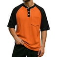 thumbnail image 2 of Hearthz Waffle Knit Henley Shirts for Men Raglan Short Sleeve Big and Tall Shirts for Men Moisture Wicking Color Block Athletic Shirts for Men with Pocket Orange XL, 2 of 6