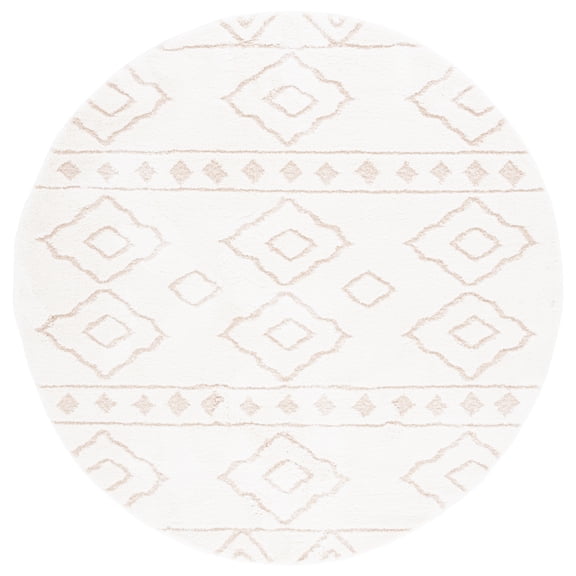 SAFAVIEH Sparta Siomha Geometric Shag Area Rug, Ivory/Beige, 6'7" x 6'7" Round