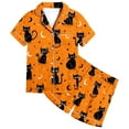 thumbnail image 3 of Girls Halloween Pajamas Set Pumpkin Ghost Print Girls Pajamas Set Silk Satin Short Sleeve Button-Down Nightwear with Shorts Set Toddler Boy Pajamas Size 2-3 Years, 3 of 3