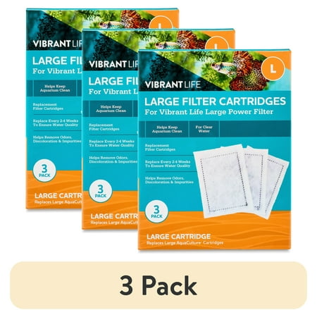(3 pack) Vibrant Life Large Filter Cartridge for Freshwater and Saltwater 10- to 20-Gallon Aquariums, 3 Count