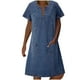 thumbnail image 2 of ICHUANYI Clearance Women's Summer Loose Short Sleeve V-Neck Mid Calf Denim Dress(Blue, XL) ICHUANYI WER2023081011087, 2 of 8