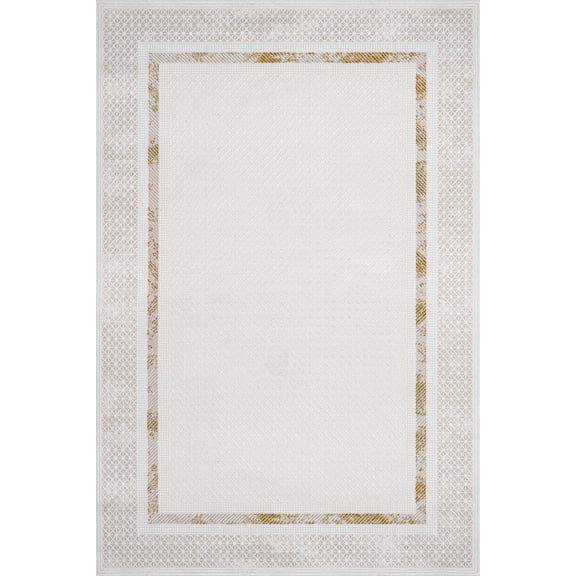 Gold Framed Area Rugs for Living Room Washable Rugs Boho Moroccan Area Rug Soft Neutral Geometric Bohemian Carpet Distressed Indoor Rug for Bedroom Dining Room Office Foldable Nonslip Rug