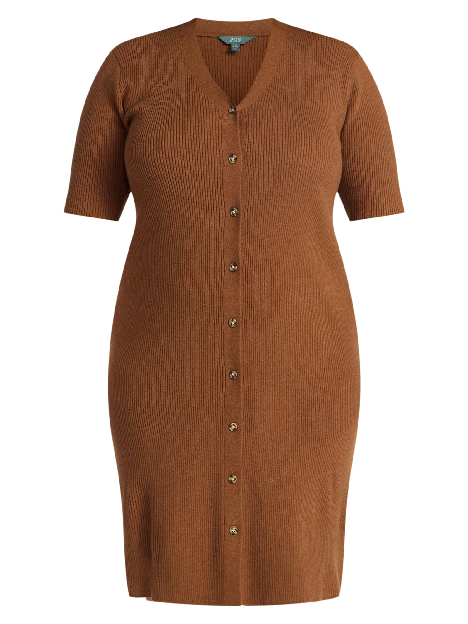 Terra & Sky Women’s Plus Fine Gauge Rib Knit Dress, Sizes 0X-5X