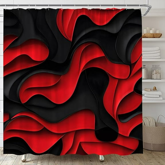 Black Red Shower Curtain Modern Abstract Geometric 3D Gradient Design Futuristic Aesthetic Fashion Bathroom Curtains Decor Fabric Set Include Hooks 36"W x 72"L (Pack of 1)
