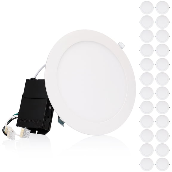 24 Pack Premium 18W 8-Inch Ultra-Thin LED Recessed Light with J-Box, 2700K Soft White, Dimmable Slim Panel Downlight, White