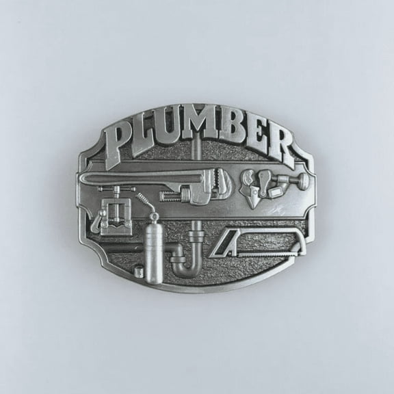Antique Silver Plumber Trades Tradesman Belt Buckle