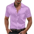 thumbnail image 2 of S-5X Plus Size Mens Silk Satin Shirts Big & Tall Short Sleeve Button-Down T-Shirts Mens Trendy Solid Color Collared Soft Going Out Tees Tops, 2 of 8