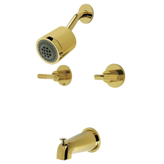 Kingston Brass KBX8142KNL Convergent Double-Handle Tub and Shower Faucet with Knurled Handle, Polished Brass