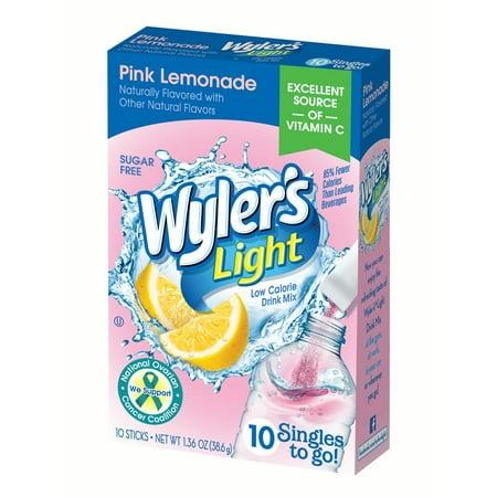 12 boxes Wyler's Light Low Calorie Pink Lemonade To Go Drink Mix Singles, 1.36 Oz., 120 (Milwaukee's Best Light Calories)
