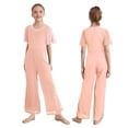 thumbnail image 5 of Kvysinly Kids Flower Girls Sparkly Wide Leg Jumpsuits Rhinestone Round Collar Short Sleeve Rompers Pants Pink 12, 5 of 5