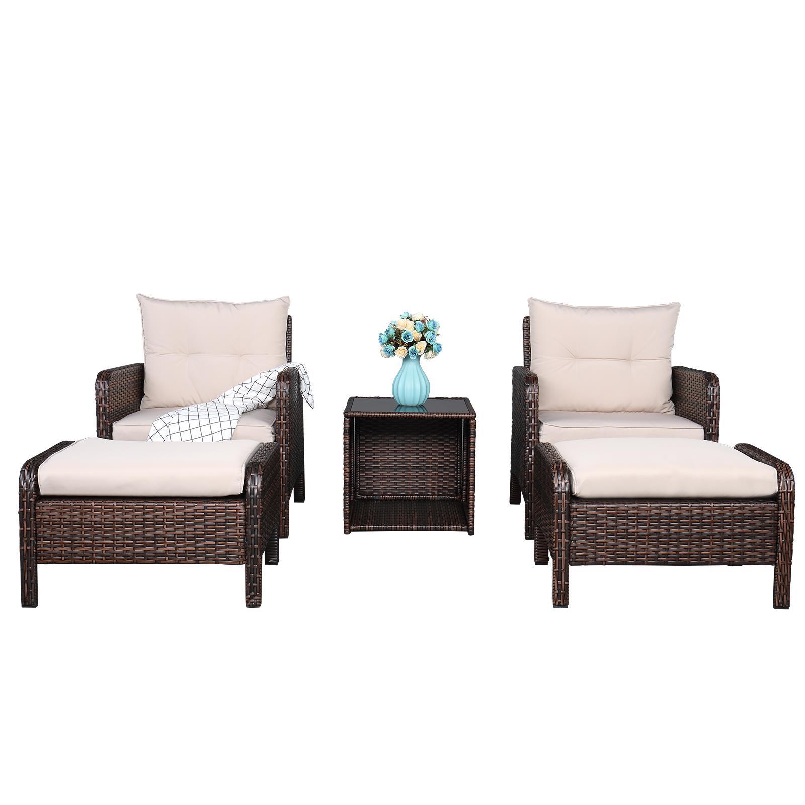 Zimtown 5 Piece Outdoor Patio Furniture Set with Ottomans and Side Table, Iron Frame - image 4 of 11
