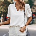 thumbnail image 4 of Top de manga corta de hilo de red de color liso con cuello en V para mujer primavera verano OAVQHLG3B Store  lin121212, 4 of 5