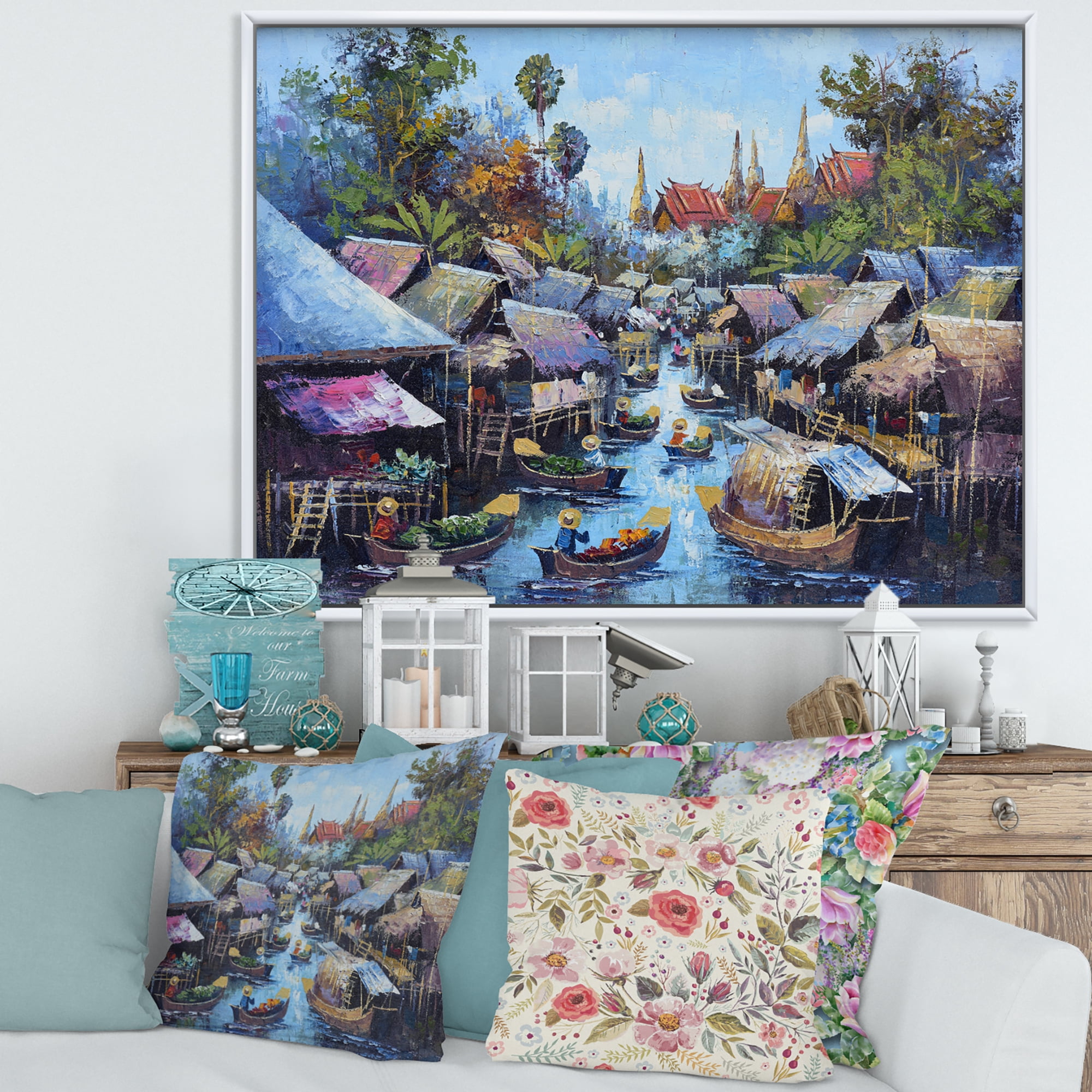 Designart 'Ancient Waterside Life I' Traditional Framed Canvas Wall Art Print