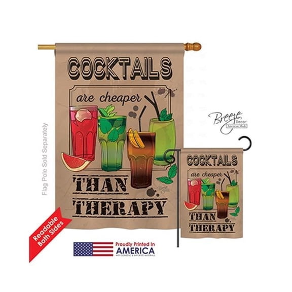 Breeze Decor 17035 Cocktails are Cheaper 2-Sided Vertical Impression House Flag - 28 x 40 in.