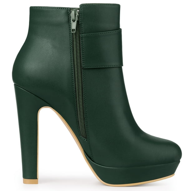 Botines De Tacón Alto Grueso Allegra K Con Plataforma Y Decoración De Lazo Verde Oscuro 39 | En Línea