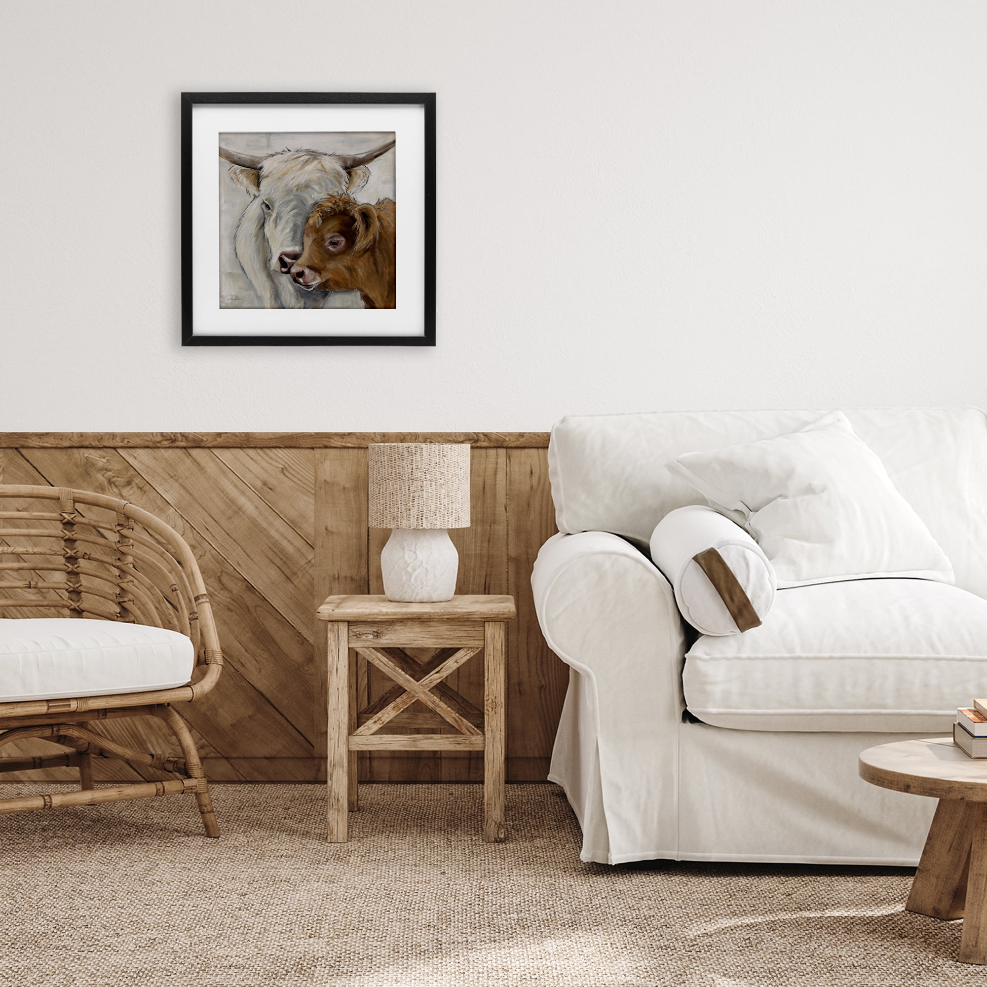 Stupell Industries Highland Cow & Calf Contrasts Black Framed Print Under Glass, design by Lee Keller