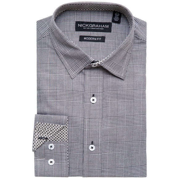 Nick Graham Men s Black Modern Fit Plaid Dress Shirt Black, Medium, 15.5, 34/35
