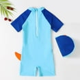 thumbnail image 2 of Uccdo Toddler Boys Girls One-Piece Swimsuits Bathing Suit, Kids Cartoon Print Short Swimwear + Swim Hat Two-Pieces Set 1-7Y, 2 of 6