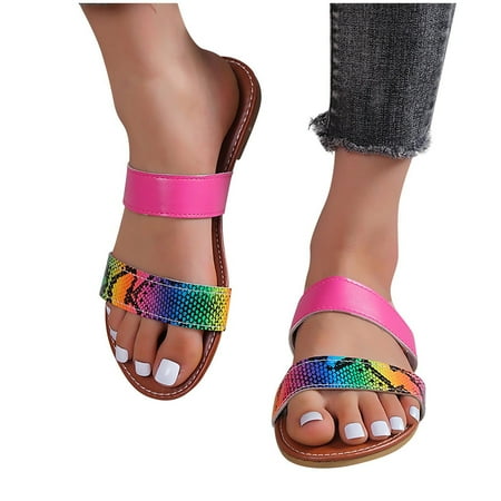 

Women s Slide Sandals Open Toe Two Strap Slip On Flat Sandals Casual Summer Shoes