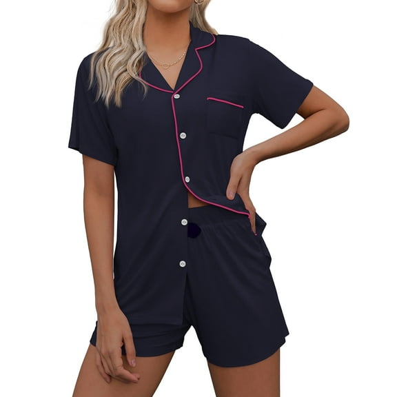 Avidlove Women Button Down Pajama Sets Short Sleeve Shirt with Shorts 2 Piece Pjs Sets Soft Sleepwear Nightwear Button Up Notch Collar Loungewear Set
