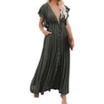 thumbnail image 2 of Swimsuit Cover Up Solid Color Sexy Deep V Neck Ruffle Bikini Dress for Holiday, 2 of 7