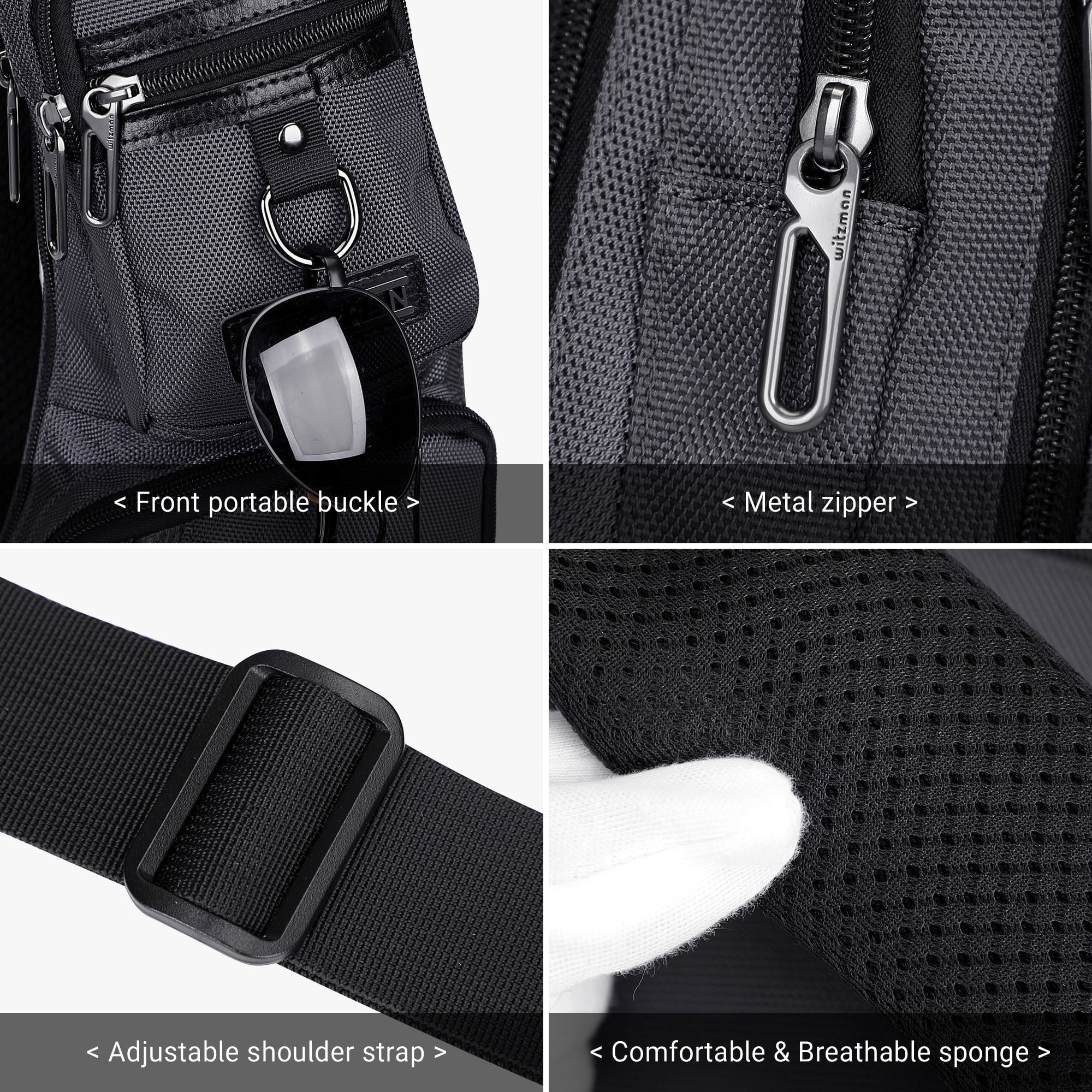 WITZMAN Sling Bag for Men Crossbody Bag Travel Sling Backpack Slim Chest Bag Lightweight Casual Daypac (B702 Silvery Grey)