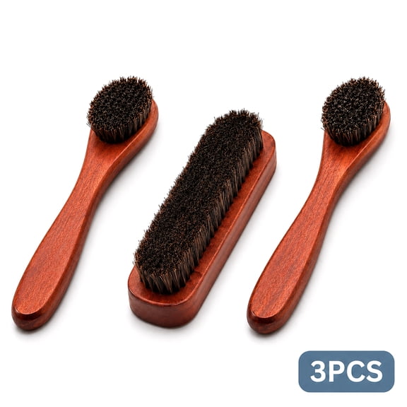 Horsehair Shoes Polish Brushes Shoe Shine Kit Leather Boot Brush Shoe Cleaning Kit 3Pcs