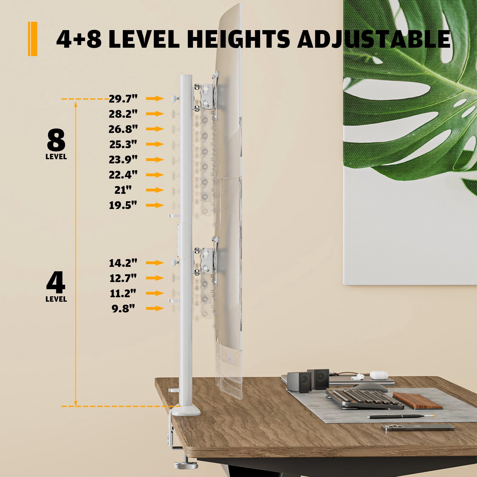 Hemudu Dual Monitor Articulating Desk Mount Arm Stand - Vertical Stack Screen Supports Two 13 to 34 Inch Computer Monitors with C Clamp White
