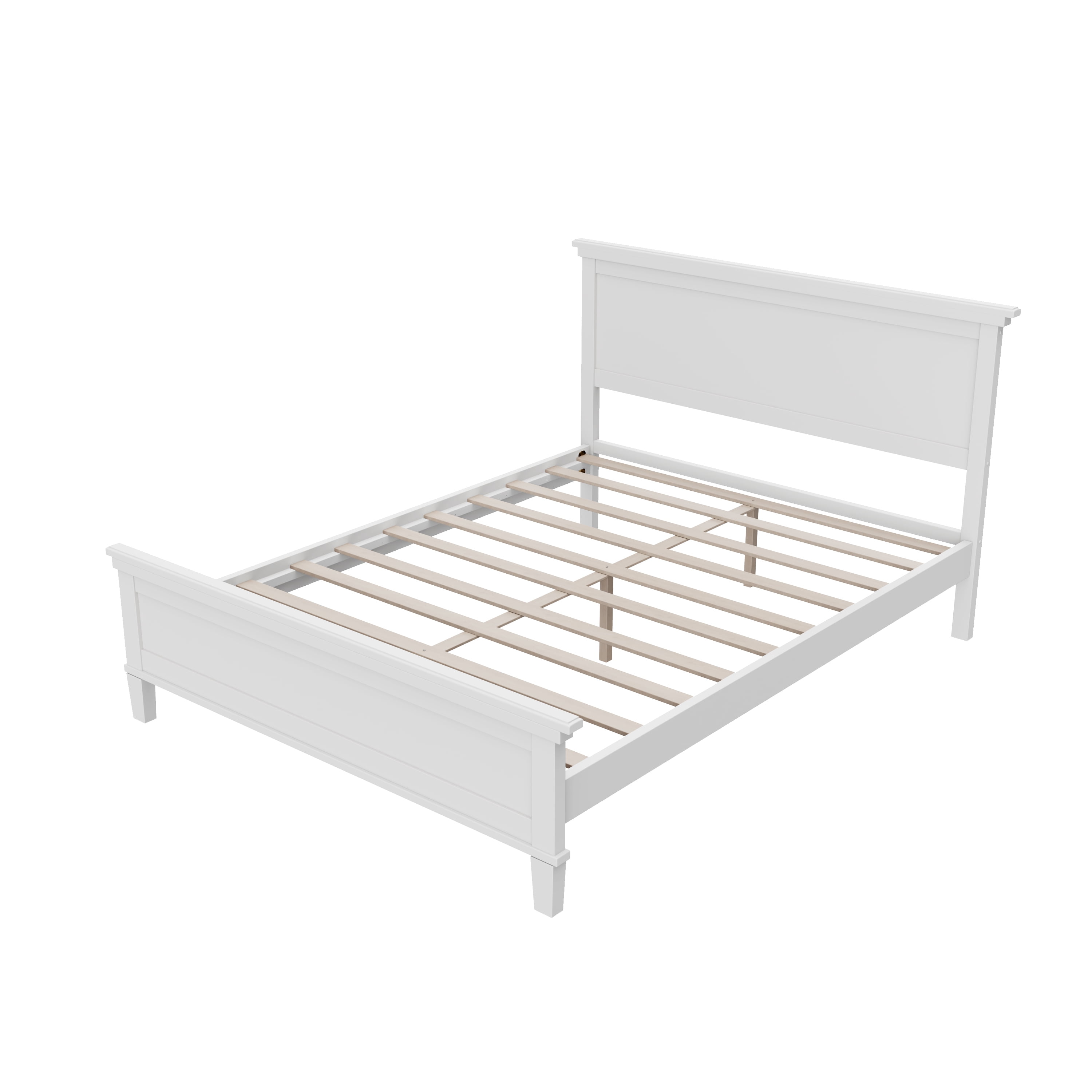 Euroco Mid-Century Wood Queen Size Platform Bed with Headboard and Wood Slat Support, No Box Spring Needed, White