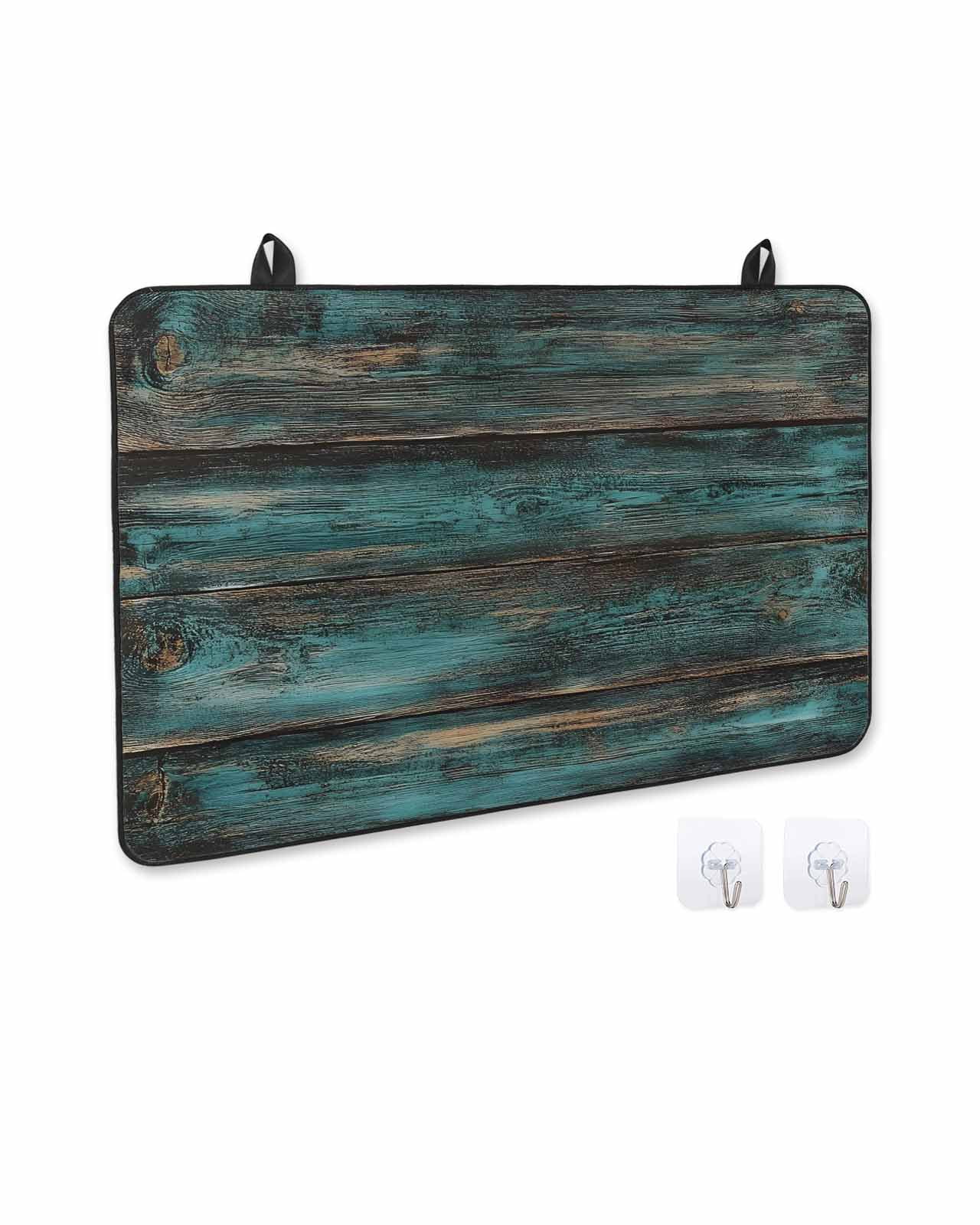 nqOlkjepod Large Induction Cooktop Protector Mat 28.5"x20.5", Teal Brown Plank Prints Stove Top Covers for Electric Stove, Farmhouse Vintage Wooden Grain Stove Burner Cover Mats Stove Cover