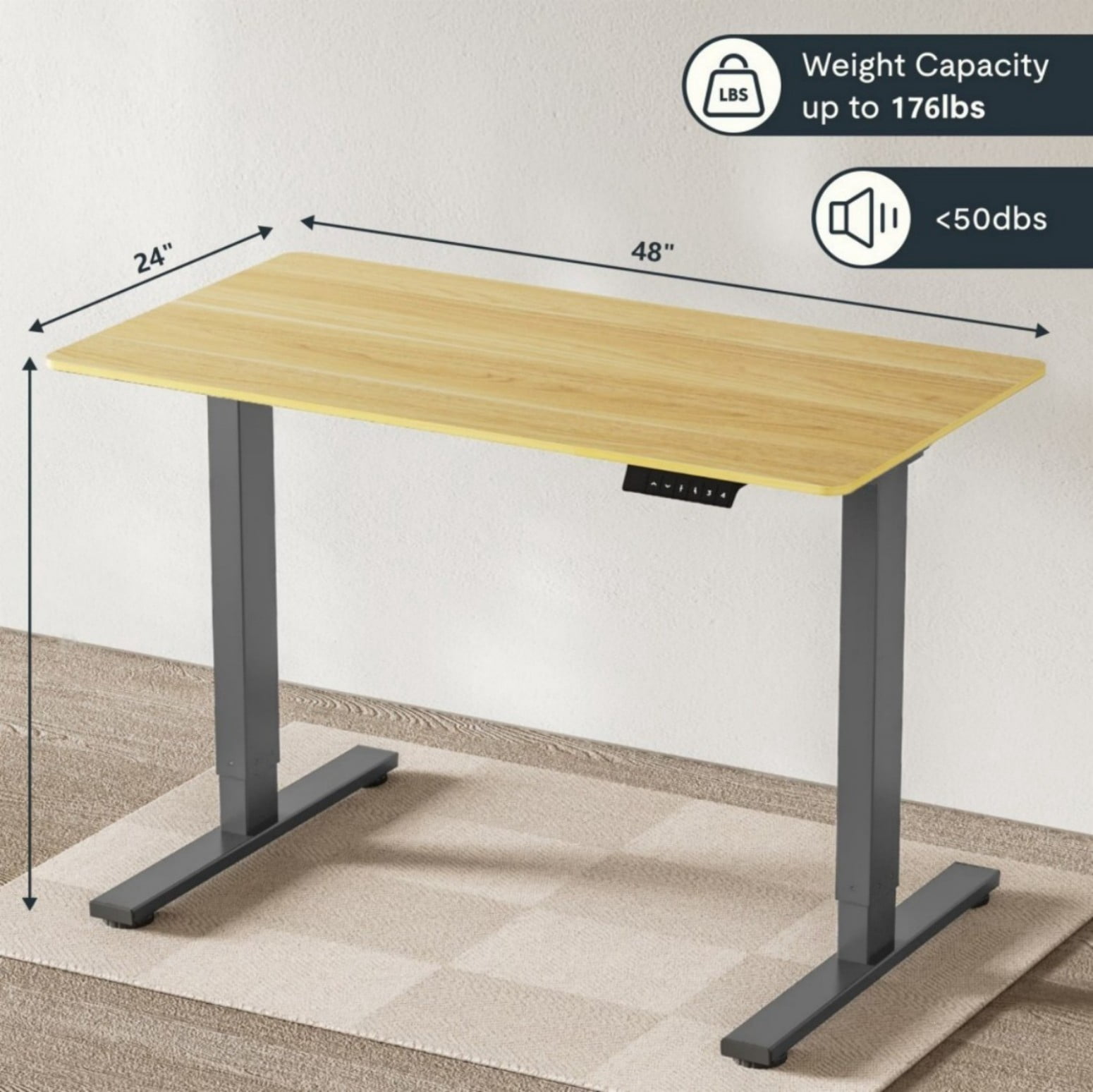 Electric Standing Desk for Kids & Adults, Height Adjustable Sit Stand Desk with Maple Top, Ergonomic Computer Workstation, Grey Frame Study Desk for Home Office