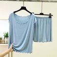 thumbnail image 2 of Kaemgyyd Womens Pajama Set Scalloped Hem Outfits Cap Sleeve Top with Elastic Waisted Shorts Pj Sleepwear Lounge Sets（Blue,X-Large）, 2 of 5