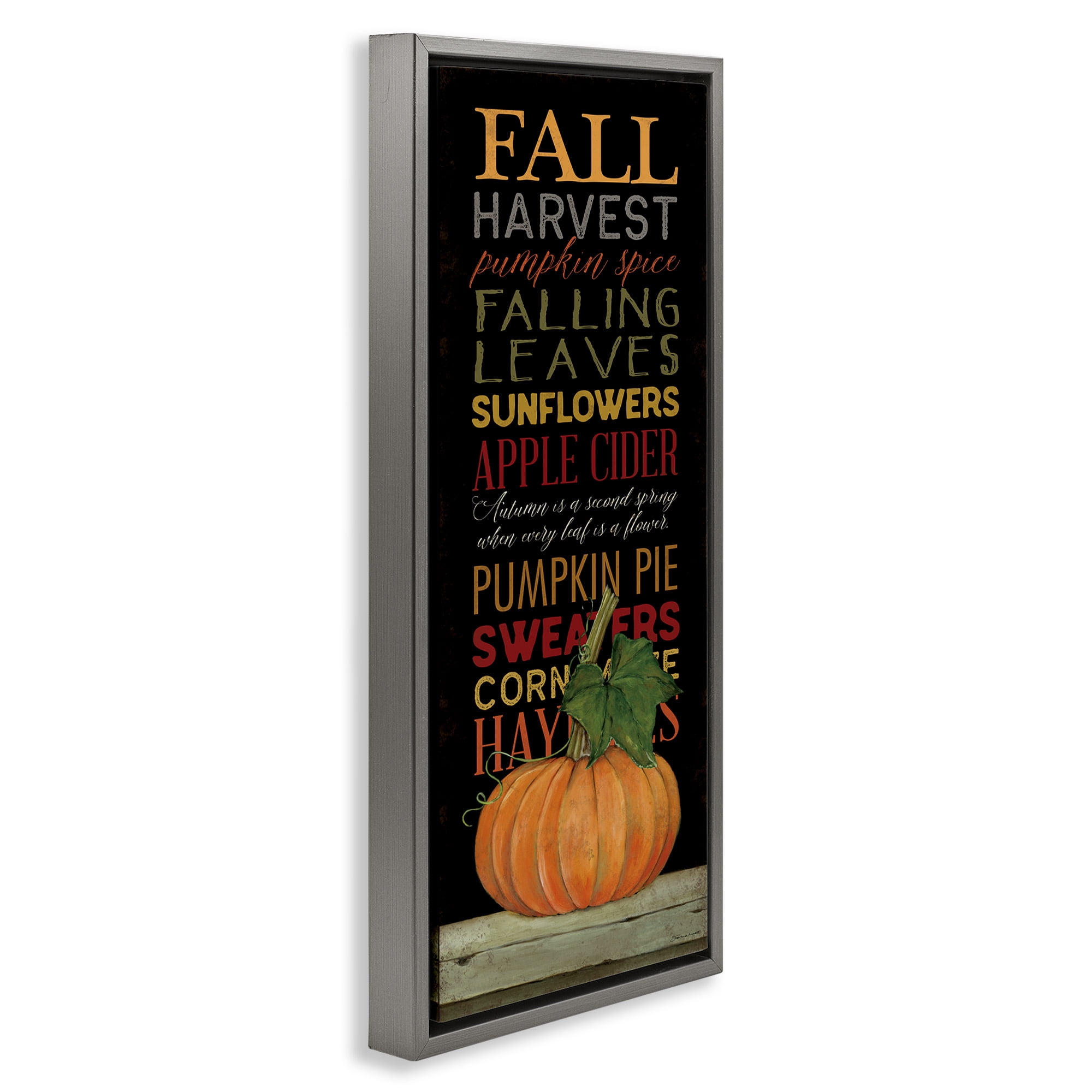 Stupell Industries Fall Harvest Autumn Seasonal Holiday Painting Gray Floater Framed Canvas Art Print Wall Art, 11 x 25
