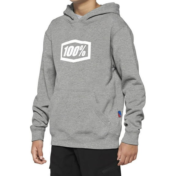 100% Icon Youth Hoody (Small, Heather Gray)