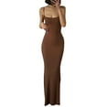 thumbnail image 2 of Yunliwuli Women's Solid Color Cami Dress Sleeveless Spaghetti Strap Bodycon Long Dress Summer Party Dress, 2 of 10