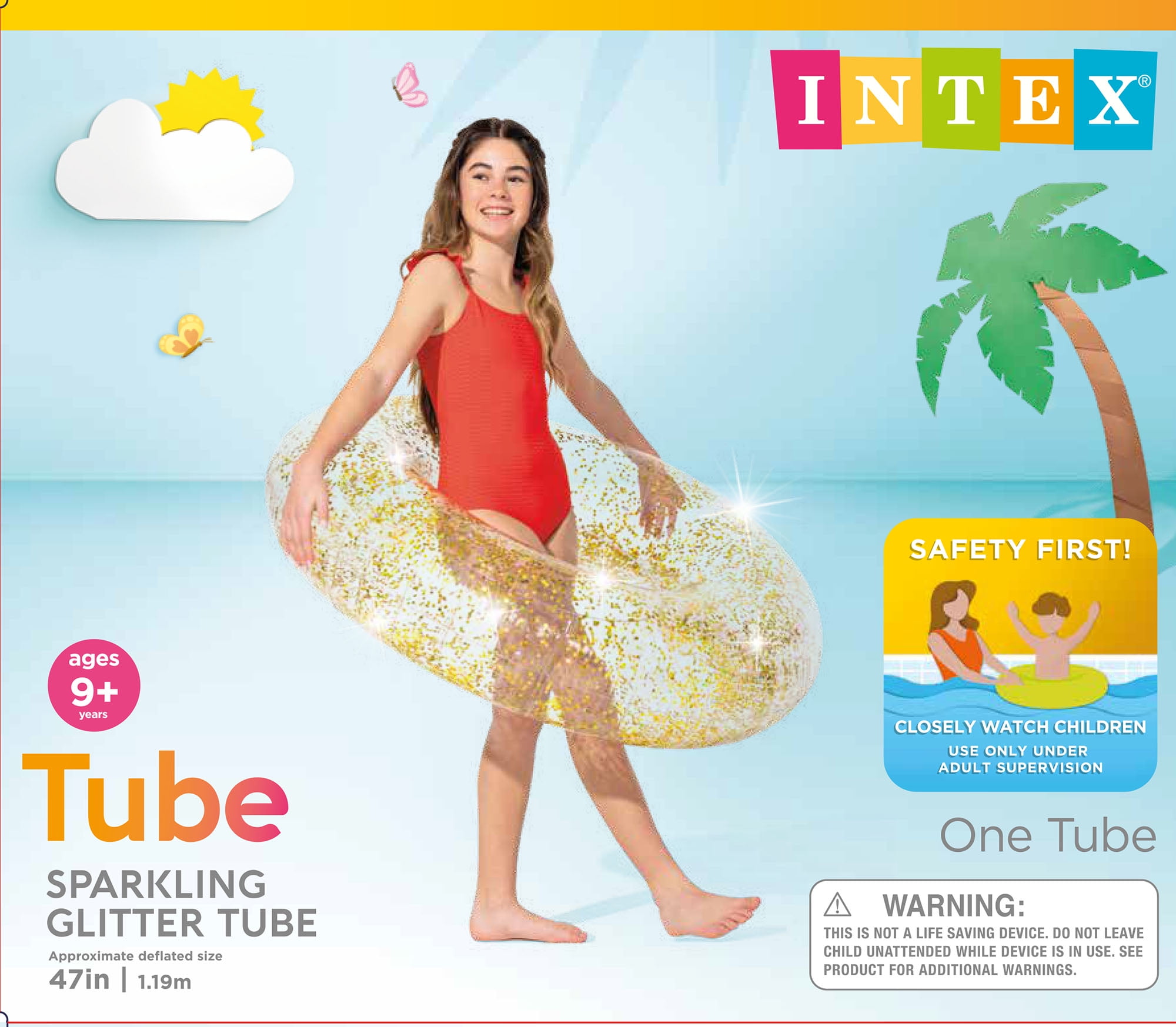 (2 pack) Intex 47" Transparent Sparkling Glitter Tube Pool Float Ages 9+