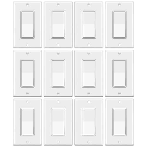 12 Pack Single Pole Rocker Light Switch, 15A 120/277V, Wallplate Included, UL Certified