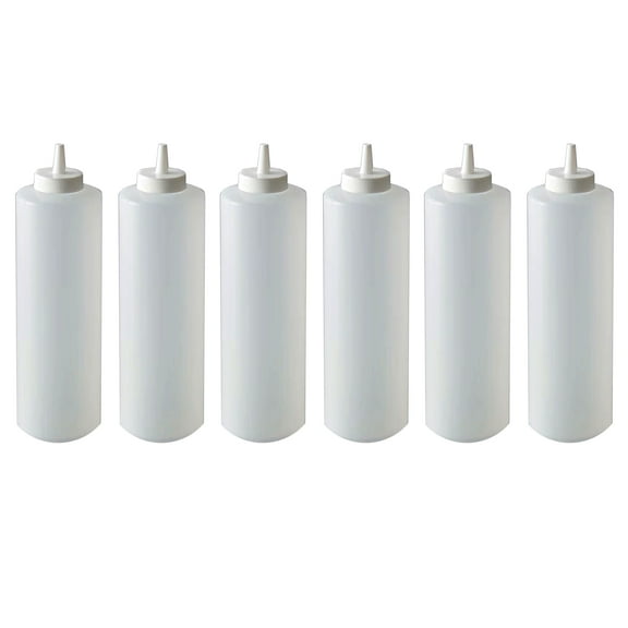 6 Clear 12oz Food Safe Squeeze Bottles BPA Free Condiment Ketchup Mustard Squirt