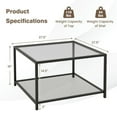 thumbnail image 3 of Spaco Modern 2-Tier Square Glass Coffee Table with Mesh Shelf-Gray, Modern Coffee Table for Living Room Office Reception, 3 of 7
