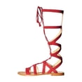 thumbnail image 2 of YDN Women Open Toe Knee High Gladiator Sandals Frine Lace up Heeled Cork Flats Themed Party Dressy Shoes Size 7 Red, 2 of 4