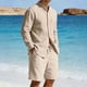 thumbnail image 4 of Ceisia Men's Casual Linen-Like Solid Color 2-Piece Outfit Stand Collar Long Sleeve Shirt and Drawstring Shorts Set Gift, 4 of 9