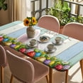 thumbnail image 3 of Easter Table Cloths for 3 Foot Rectangle Tables, Wooden Bunny Colorful Eggs Spring Floral Botanical Patio Waterproof Elastic Fitted Tablecloths, Washable Rectangular Table Cover for Camping, 3 of 8