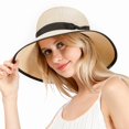 thumbnail image 4 of Elegante sombrero de paja de ala ancha para mujer, protección solar UPF 50+, sombrero de playa con protección UV, 4 of 5