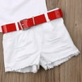 thumbnail image 4 of Bagilaanoe 2pcs Little Girls Short Pants Set  Off Shoulder Floral Embroidery Crop Tops + Shorts with Belt 1T 2T 3T 4T 5T 6T 7T Kids Casual Summer Outfits, 4 of 7