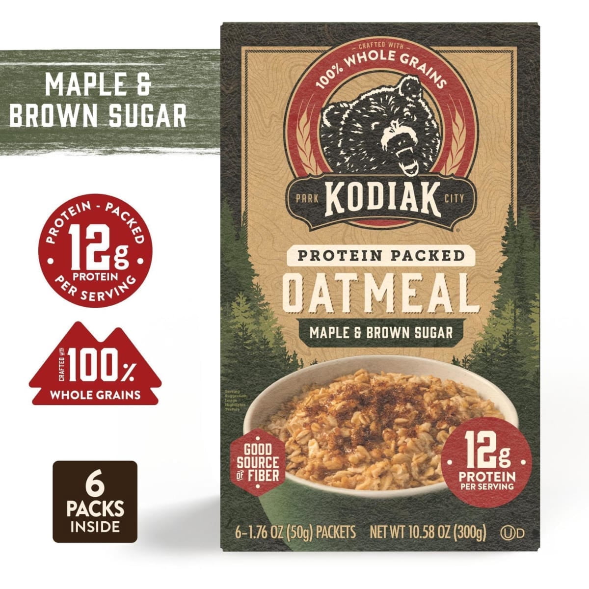 (3 pack) Kodiak Protein-Packed Maple Brown Sugar Instant Oatmeal Packets, 1.76 oz (6 Count)